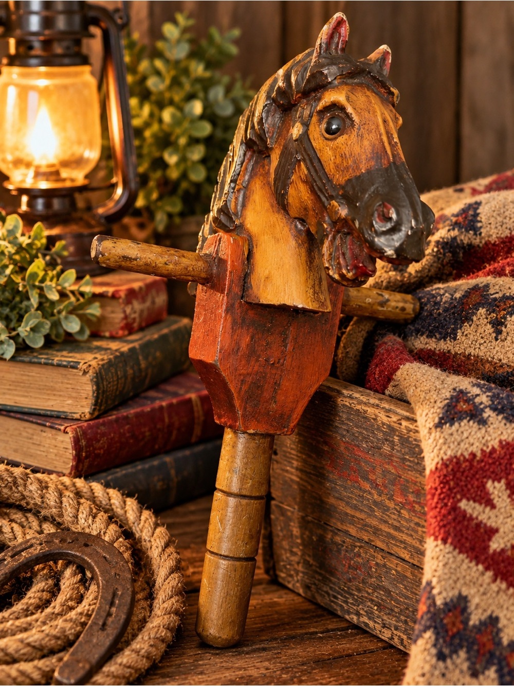 Vintage Folk Art Hand Carved Wooden Horse Head Ratchet Noisemaker Toy As Is